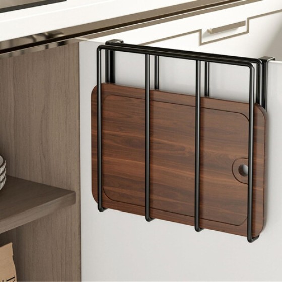 Black and White Metal Kitchen Storage Rack, for Storing Utensils and Cabinet Lids, with Hooks, Practical and Space-Saving.